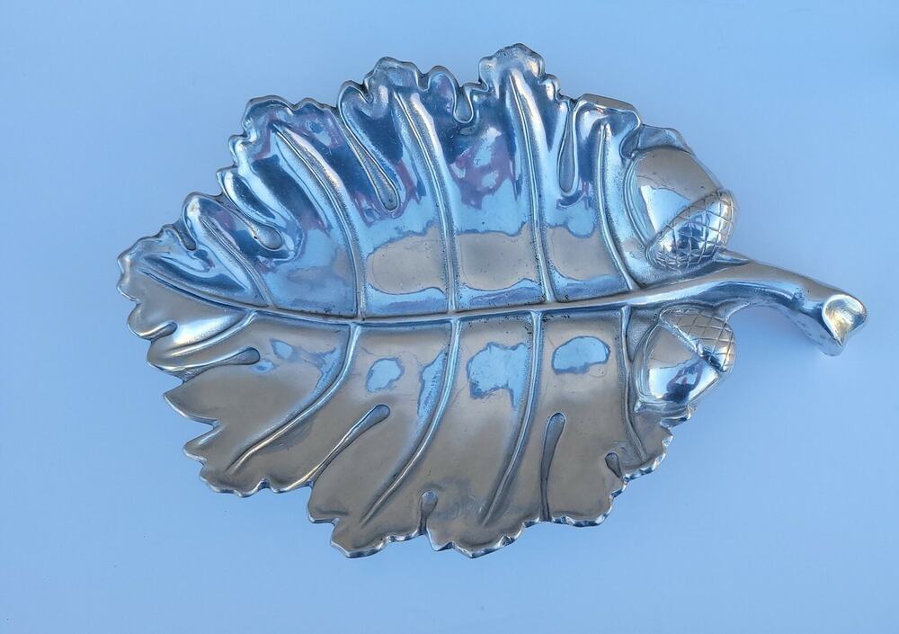 Vtg Bruce Cox Aluminum Acorn Leaf Tray 15" by 10" MCM Signed 380